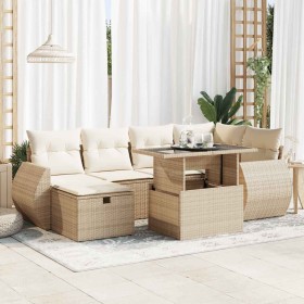 Set sofás de jardín 7 piezas y cojines ratán sintético beige en Conjuntos de jardín | Comprar online en Foru.es