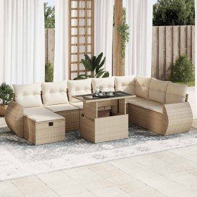 Set de sofás de jardín con cojines 9 pzas ratán sintético beige en Conjuntos de jardín | Comprar online en Foru.es