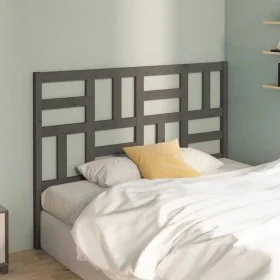 Cabecero de cama madera maciza de pino gris 126x4x104 cm de vidaXL, Cabeceros y pies de cama - Ref: Foro24-818182, Precio: 44...