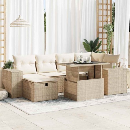 Set de sofás de jardín y cojines 8 piezas ratán sintético beige en Conjuntos de jardín | Comprar online en Foru.es