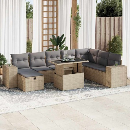 Set de sofás de jardín con cojines 9 pzas ratán sintético beige en Conjuntos de jardín | Comprar online en Foru.es