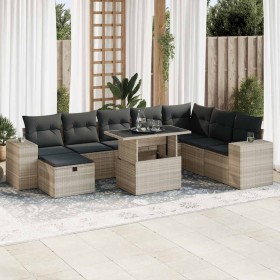 Set muebles jardín 9 pzas y cojines ratán sintético gris claro en Conjuntos de jardín | Comprar online en Foru.es