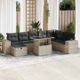 Set muebles jardín 9 pzas y cojines ratán sintético gris claro en Conjuntos de jardín | Comprar online en Foru.es