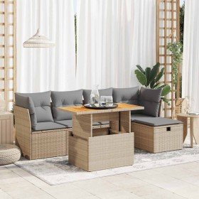 Set sofás jardín y cojines 6 pzas ratán sintético acacia beige en Conjuntos de jardín | Comprar online en Foru.es