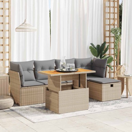 Set sofás jardín y cojines 6 pzas ratán sintético acacia beige en Conjuntos de jardín | Comprar online en Foru.es