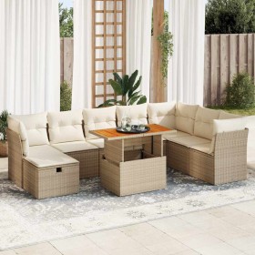 Set sofás jardín y cojines 9 pzas ratán sintético acacia beige en Conjuntos de jardín | Comprar online en Foru.es