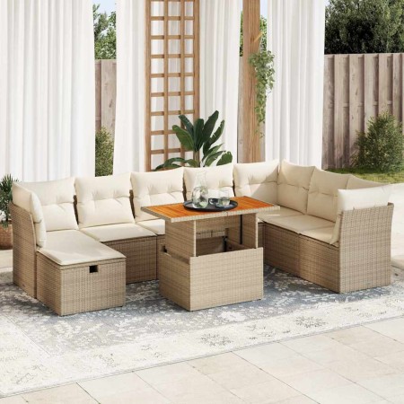 Set sofás jardín y cojines 9 pzas ratán sintético acacia beige en Conjuntos de jardín | Comprar online en Foru.es