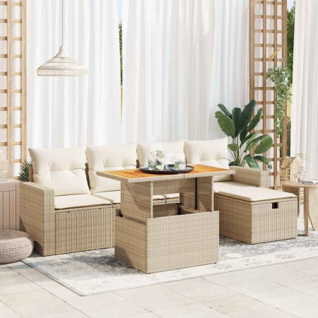 Set sofás jardín y cojines 6 pzas ratán sintético acacia beige en Conjuntos de jardín | Comprar online en Foru.es