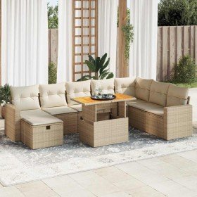 Set sofás jardín y cojines 9 pzas ratán sintético acacia beige en Conjuntos de jardín | Comprar online en Foru.es