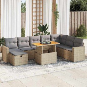 Set sofás jardín y cojines 9 pzas ratán sintético acacia beige en Conjuntos de jardín | Comprar online en Foru.es