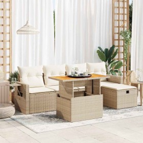 Set sofás jardín y cojines 6 pzas ratán sintético acacia beige en Conjuntos de jardín | Comprar online en Foru.es