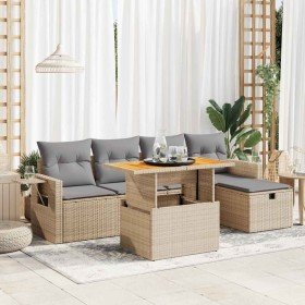 Set sofás jardín y cojines 6 pzas ratán sintético acacia beige en Conjuntos de jardín | Comprar online en Foru.es