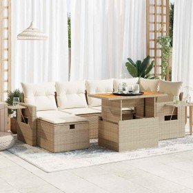 Set sofás jardín y cojines 8 pzas ratán sintético acacia beige en Conjuntos de jardín | Comprar online en Foru.es