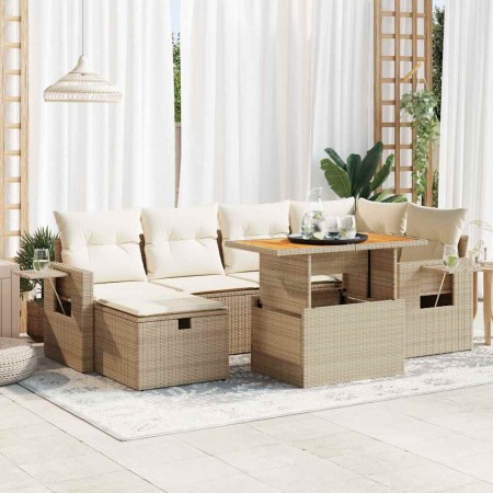 Set sofás jardín y cojines 8 pzas ratán sintético acacia beige en Conjuntos de jardín | Comprar online en Foru.es
