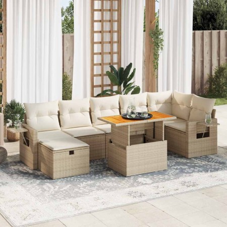 Set sofás jardín y cojines 5 pzas ratán sintético acacia beige en Conjuntos de jardín | Comprar online en Foru.es