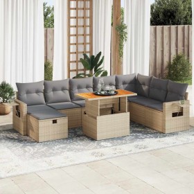Set sofás jardín y cojines 9 pzas ratán sintético acacia beige en Conjuntos de jardín | Comprar online en Foru.es