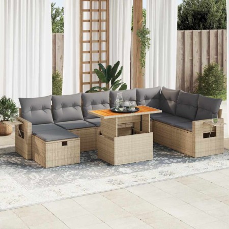 Set sofás jardín y cojines 9 pzas ratán sintético acacia beige en Conjuntos de jardín | Comprar online en Foru.es