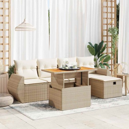 Set sofás jardín y cojines 6 pzas ratán sintético acacia beige en Conjuntos de jardín | Comprar online en Foru.es