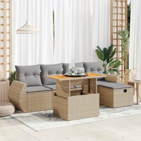 Set sofás jardín y cojines 6 pzas ratán sintético acacia beige en Conjuntos de jardín | Comprar online en Foru.es