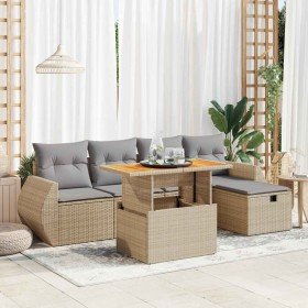 Set sofás jardín y cojines 6 pzas ratán sintético acacia beige en Conjuntos de jardín | Comprar online en Foru.es