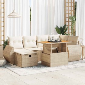 Set sofás jardín y cojines 8 pzas ratán sintético acacia beige en Conjuntos de jardín | Comprar online en Foru.es