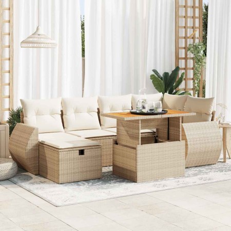 Set sofás jardín y cojines 8 pzas ratán sintético acacia beige en Conjuntos de jardín | Comprar online en Foru.es