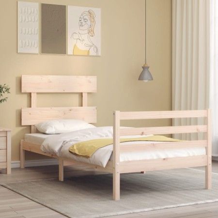 Estructura de cama con cabecero madera maciza 90x200 cm de vidaXL, Camas y somieres - Ref: Foro24-3195076, Precio: 87,28 €, D...
