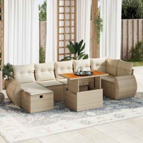 Set sofás jardín y cojines 5 pzas ratán sintético acacia beige en Conjuntos de jardín | Comprar online en Foru.es