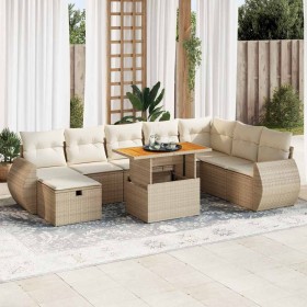 Set sofás jardín y cojines 9 pzas ratán sintético acacia beige en Conjuntos de jardín | Comprar online en Foru.es