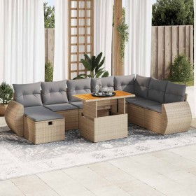 Set sofás jardín y cojines 9 pzas ratán sintético acacia beige en Conjuntos de jardín | Comprar online en Foru.es