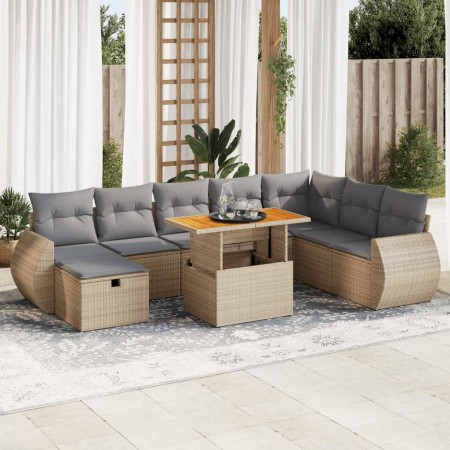 Set sofás jardín y cojines 9 pzas ratán sintético acacia beige en Conjuntos de jardín | Comprar online en Foru.es