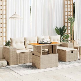 Set sofás jardín y cojines 6 pzas ratán sintético acacia beige en Conjuntos de jardín | Comprar online en Foru.es