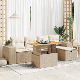 Set sofás jardín y cojines 6 pzas ratán sintético acacia beige en Conjuntos de jardín | Comprar online en Foru.es