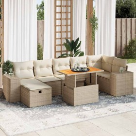 Set sofás jardín y cojines 5 pzas ratán sintético acacia beige en Conjuntos de jardín | Comprar online en Foru.es