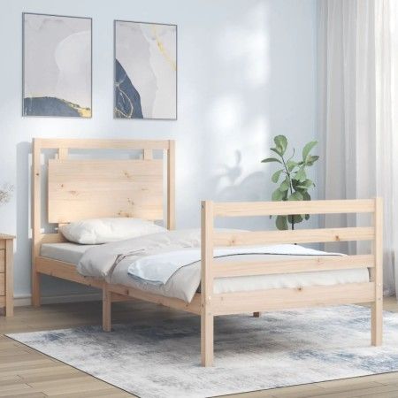 Estructura de cama con cabecero madera maciza 100x200 cm de vidaXL, Camas y somieres - Ref: Foro24-3194041, Precio: 126,18 €,...