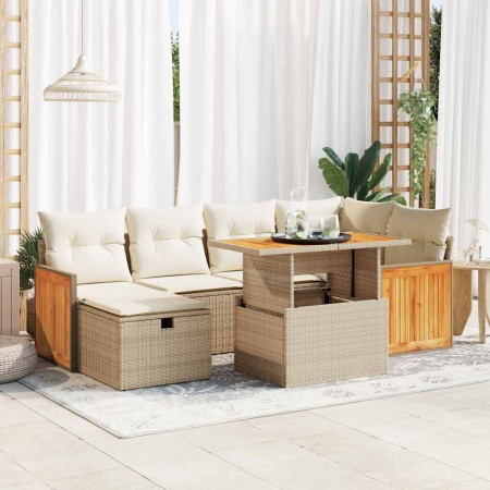 Set de sofás de jardín y cojines 8 piezas ratán sintético beige en Conjuntos de jardín | Comprar online en Foru.es