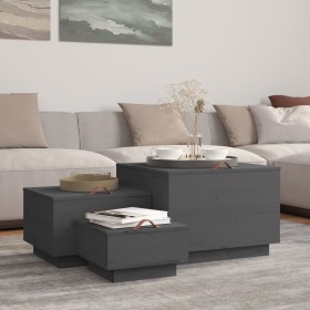 Cajas de almacenaje con tapa 3 pzas madera maciza pino gris de vidaXL, Taquillas y armarios de almacenamiento - Ref: Foro24-8...
