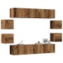 Conjunto de mueble de TV 8 piezas montado la pared madera vieja en Muebles TV | Comprar online en Foru.es