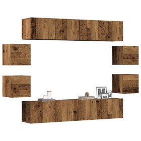 Conjunto de mueble de TV 8 piezas montado la pared madera vieja en Muebles TV | Comprar online en Foru.es