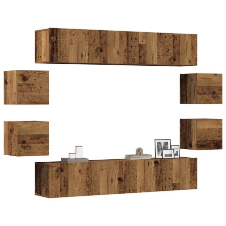 Conjunto de mueble de TV 8 piezas montado la pared madera vieja en Muebles TV | Comprar online en Foru.es