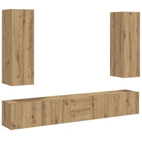 Muebles de TV de pared 5 uds madera ingeniería roble artesanal en Muebles TV | Comprar online en Foru.es
