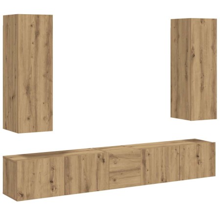 Muebles de TV de pared 5 uds madera ingeniería roble artesanal en Muebles TV | Comprar online en Foru.es
