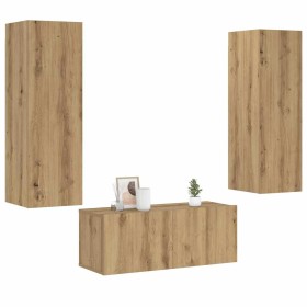 Muebles de TV de pared 3 uds madera ingeniería roble artesanal en Muebles TV | Comprar online en Foru.es
