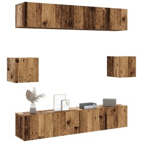 Conjunto de mueble de TV 6 piezas montado la pared madera vieja en Muebles TV | Comprar online en Foru.es