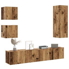 Conjunto de mueble de TV 5 piezas montado la pared madera vieja en Muebles TV | Comprar online en Foru.es
