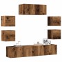 Conjunto de mueble de TV 7 piezas montado la pared madera vieja en Muebles TV | Comprar online en Foru.es