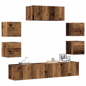 Conjunto de mueble de TV 7 piezas montado la pared madera vieja en Muebles TV | Comprar online en Foru.es