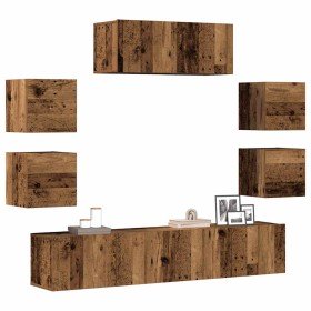 Conjunto de mueble de TV 7 piezas montado la pared madera vieja en Muebles TV | Comprar online en Foru.es