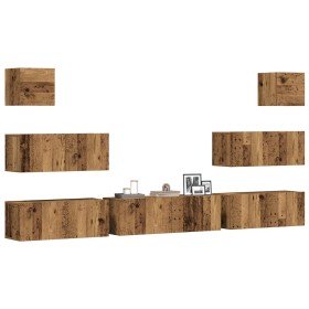 Conjunto de mueble de TV 7 piezas montado la pared madera vieja en Muebles TV | Comprar online en Foru.es
