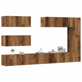 Conjunto de mueble de TV 7 piezas montado la pared madera vieja en Muebles TV | Comprar online en Foru.es
